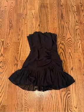 Hello Molly Black Strapless Ruffle Hem Mini Dress